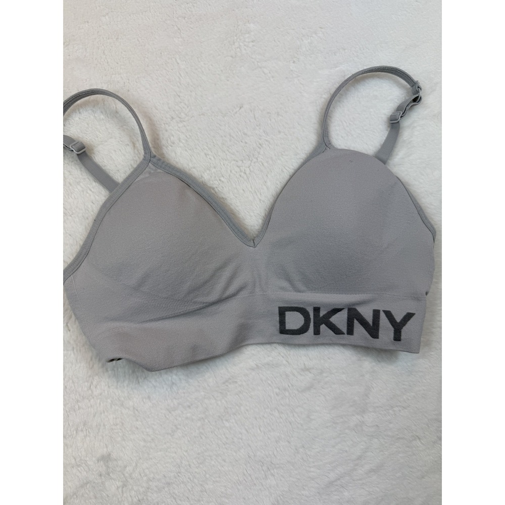 DKNY Gray Wireless Molded Cup Logo Bralette Small Adjustable Straps